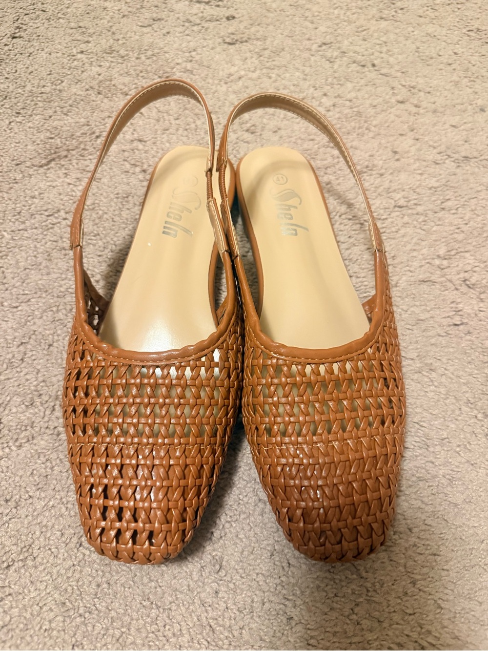 SHEIN Tan Woven Slingback Mules